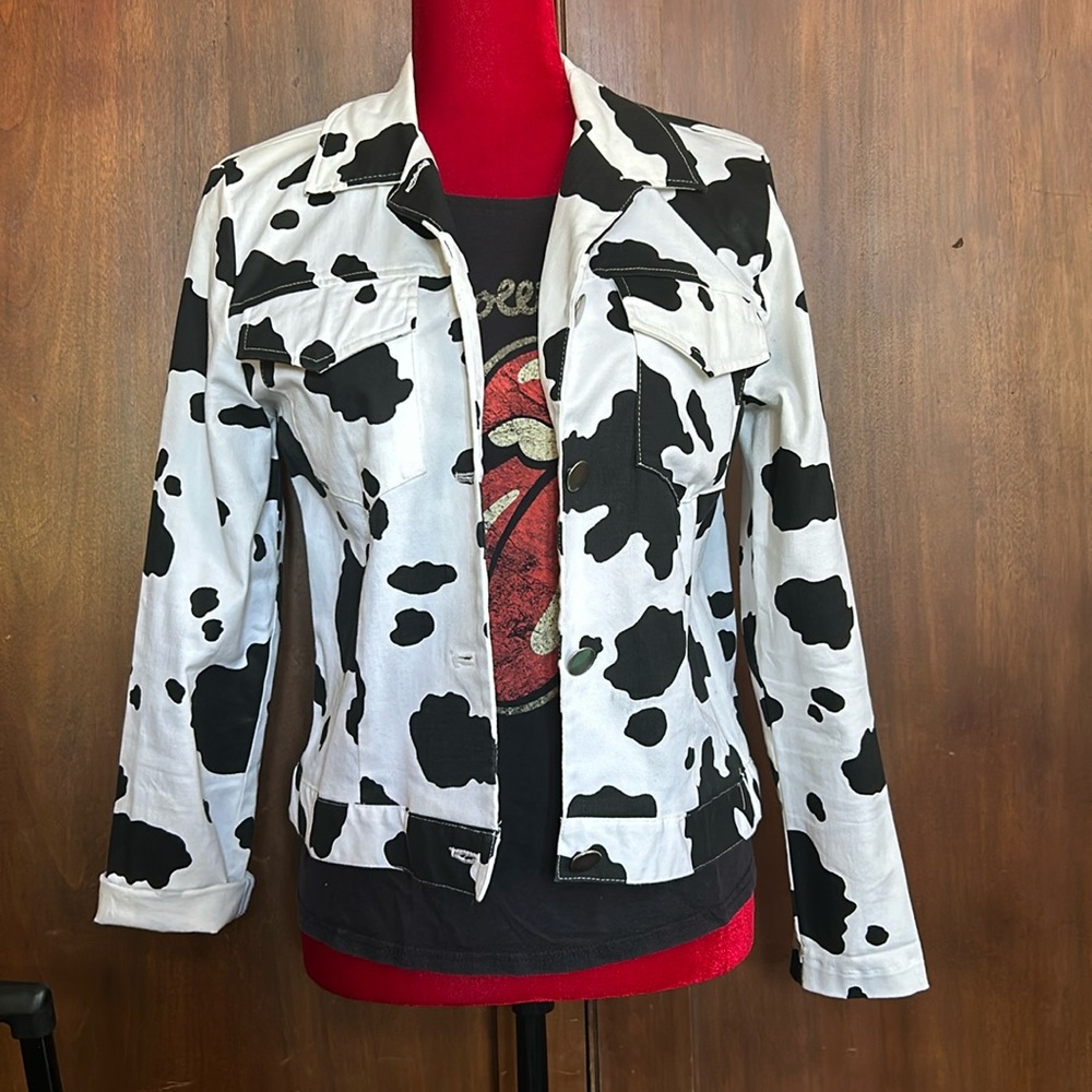 Vintage Cowhide Print Trucker Jacket M